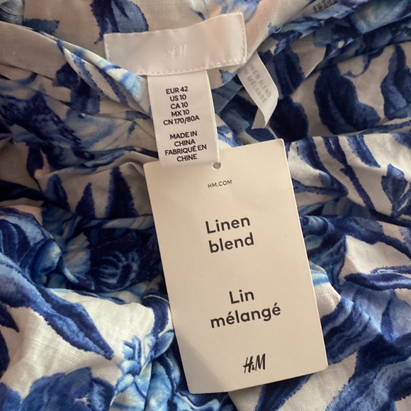 H&M Draped Linen Blend Blue Floral Skirt size 10 NWT T53 - Picture 4 of 8